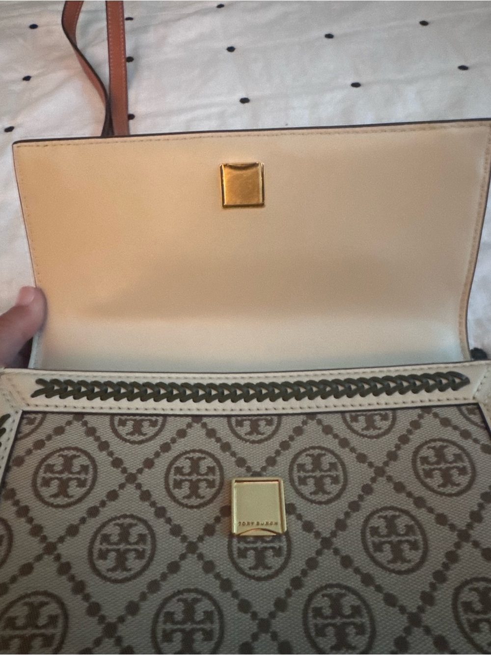 Tory Burch Beige and Burgundy Floral Appliqué Crossbody Bag - Picture 5 of 7